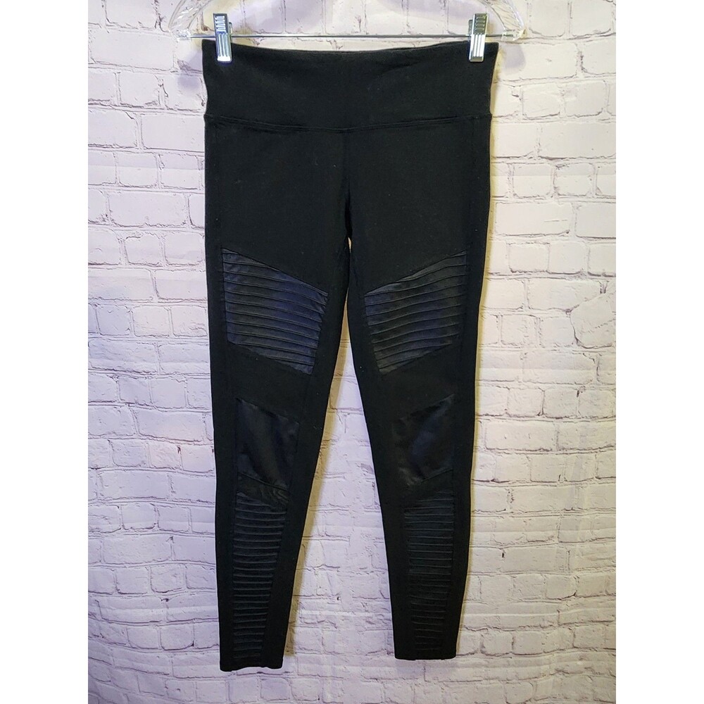 Alo Moto Leggings Womems Medium Black Casual Athleisure Mid-rise Mesh Panels